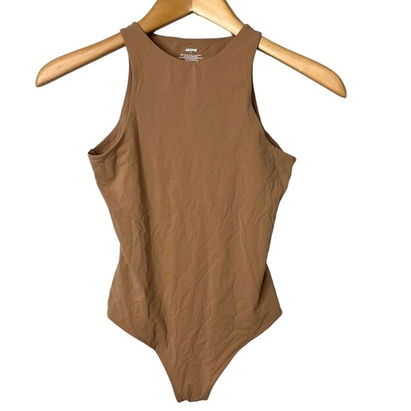 Skims Fits Everybody High Neck Bodysuit Tan Size Small Thong Back - Picture 3 of 7